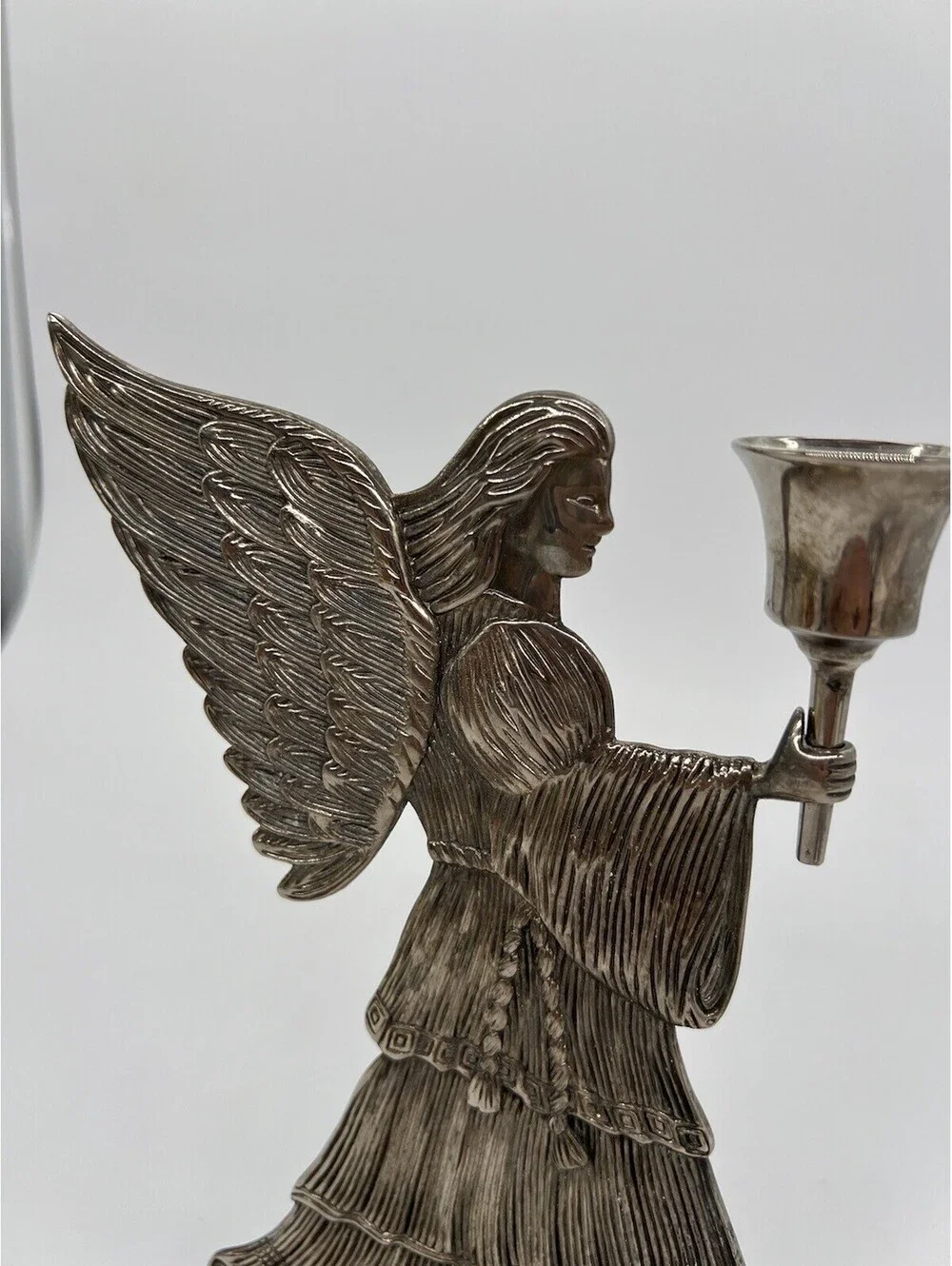 Vintage 1994 Christmas Angel Candle Holder Silver Plated 9